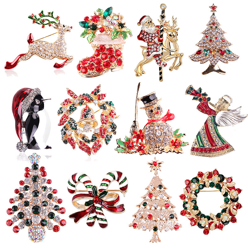 Vintage Collectible Clothing - Винтажная коллекция рождественских брошей со стразами: